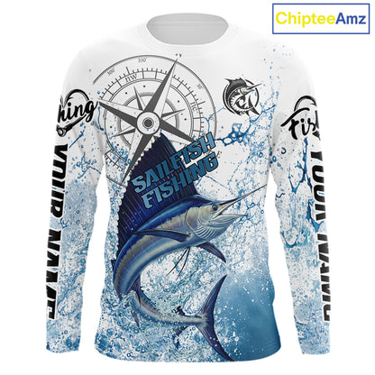 Custom Sailfish Long Sleeve Fishing Shirts Saltwater Fish, Compass Offshore Tournament Fishing Shirts NBT375