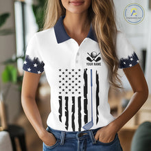 Load image into Gallery viewer, USA Flag Pattern Womens Golf Polo Shirt, Patriotic American Golf Shirt, 4Th Of July Golf Outfit NBT613