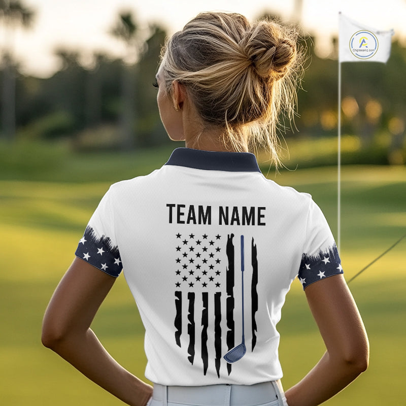 USA Flag Pattern Womens Golf Polo Shirt, Patriotic American Golf Shirt, 4Th Of July Golf Outfit NBT613