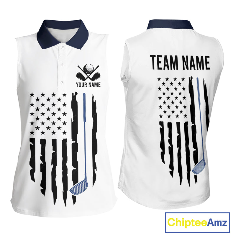 USA Flag Pattern Womens Sleeveless Golf Polo Shirt, Patriotic American Golf Shirt, 4Th Of July Golf Outfit NBT613