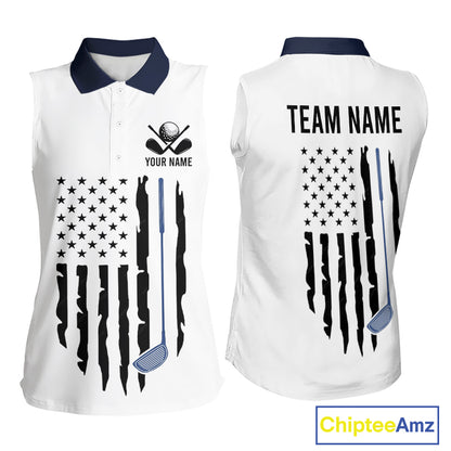 USA Flag Pattern Womens Sleeveless Golf Polo Shirt, Patriotic American Golf Shirt, 4Th Of July Golf Outfit NBT613