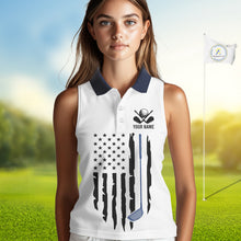 Load image into Gallery viewer, USA Flag Pattern Womens Sleeveless Golf Polo Shirt, Patriotic American Golf Shirt, 4Th Of July Golf Outfit NBT613