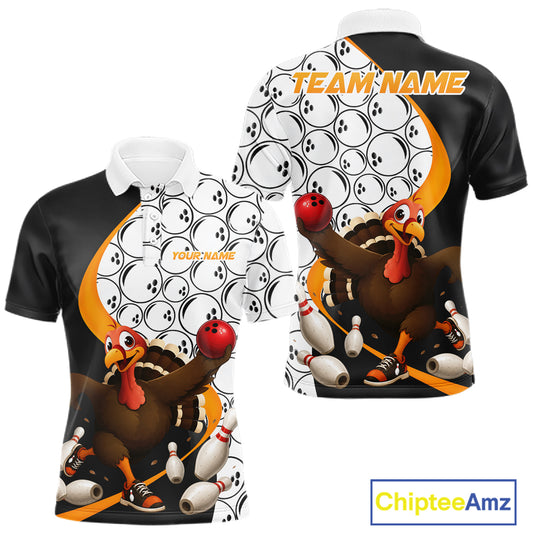 Black Orange And White Custom Awesome Turkey Bowling Shirts For Women, Thanksgiving Bowling Team Jerseys NBT1062
