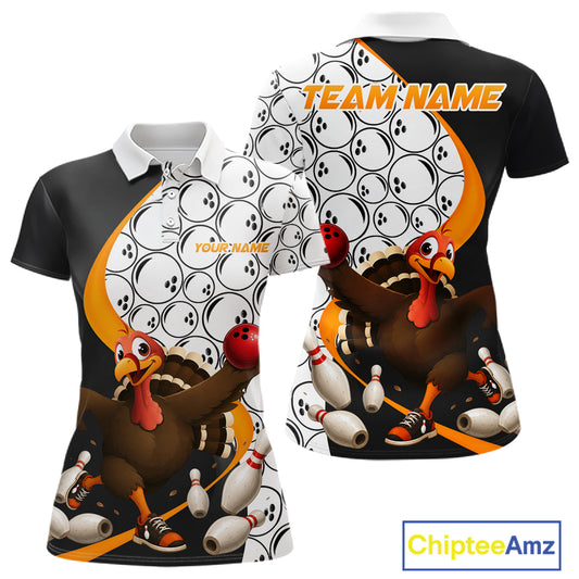 Black Orange And White Custom Awesome Turkey Bowling Shirts For Men, Thanksgiving Bowling Team Jerseys NBT1062