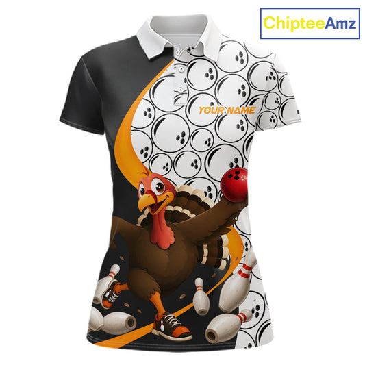 Black Orange And White Custom Awesome Turkey Bowling Shirts For Men, Thanksgiving Bowling Team Jerseys NBT1062