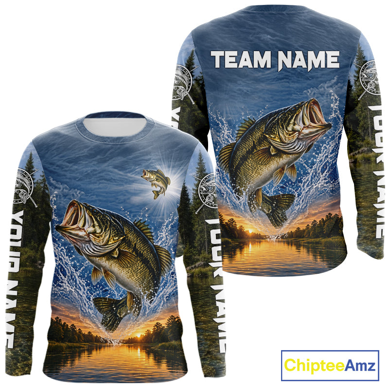 Personalized Bass Fishing Jerseys, Custom Camo Long Sleeve Bass Fishing Tournament Fishing Shirts NBT1174