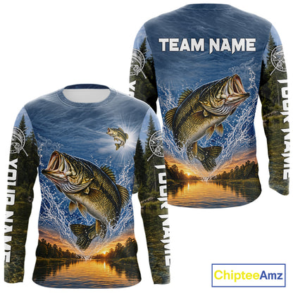 Personalized Bass Fishing Jerseys, Custom Camo Long Sleeve Bass Fishing Tournament Fishing Shirts NBT1174