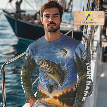 Personalized Bass Fishing Jerseys, Custom Camo Long Sleeve Bass Fishing Tournament Fishing Shirts NBT1174