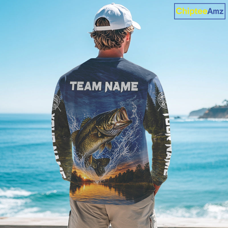Personalized Bass Fishing Jerseys, Custom Camo Long Sleeve Bass Fishing Tournament Fishing Shirts NBT1174