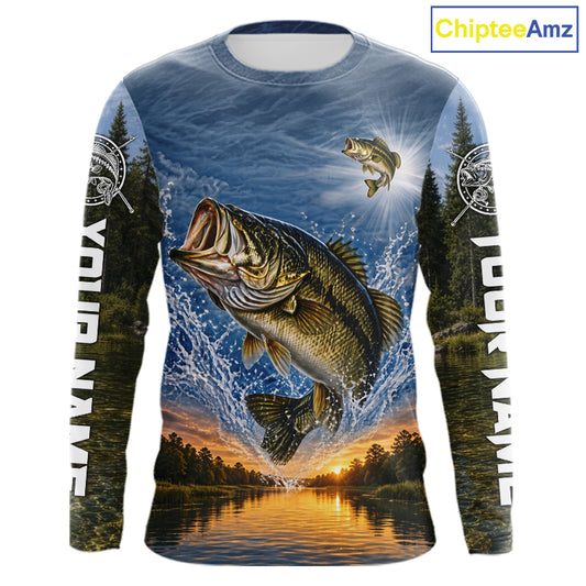 Personalized Bass Fishing Jerseys, Custom Camo Long Sleeve Bass Fishing Tournament Fishing Shirts NBT1174
