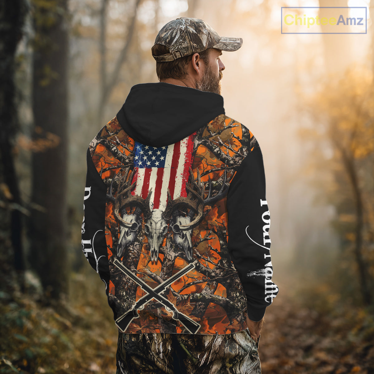 Custom Orange Camo US Flag Rifle Personalized Hunting Shirts, Deer Hunting Clothes NBT282