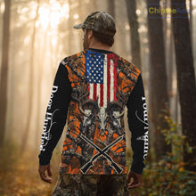 Load image into Gallery viewer, Custom Orange Camo US Flag Rifle Personalized Hunting Shirts, Deer Hunting Clothes, Hunting Gifts NBT282