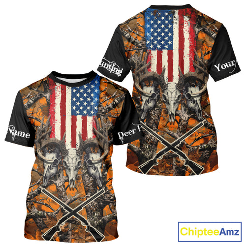 Custom Orange Camo US Flag Rifle Personalized Hunting Shirts, Deer Hunting Clothes NBT282