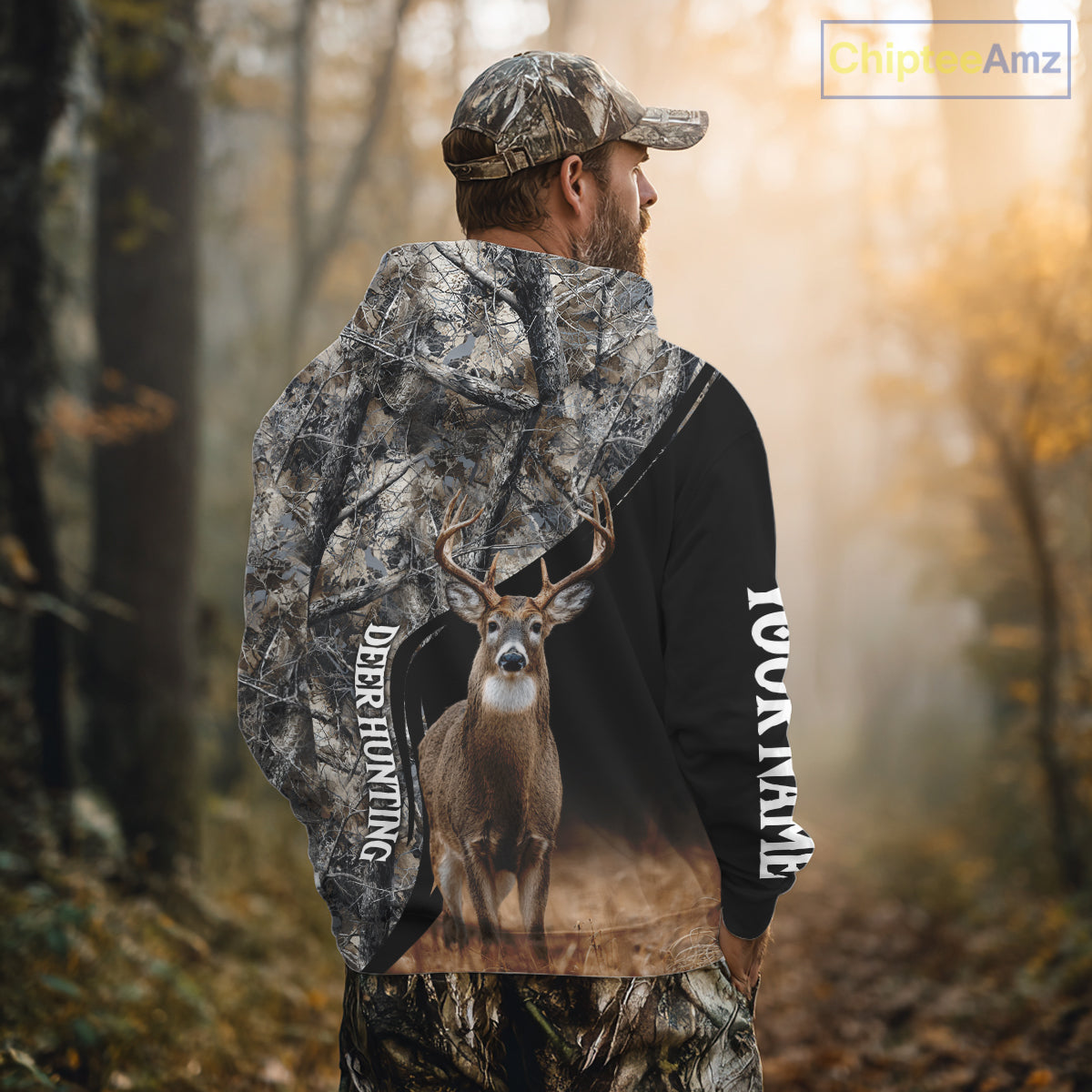 Winter Whitetail Deer Camo Customize Name 3D All Over Printed Long Sleeve Hunting Shirts for Men NBT332