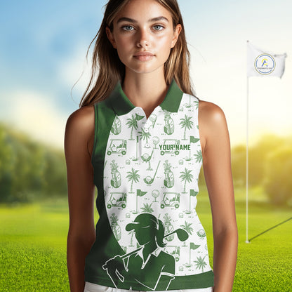 Green Womens Sleeveless Golf Polo Shirt, Funny Golf Icons Athetic Shirt, Golf Gifts For Ladies NBT481