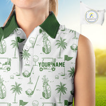 Load image into Gallery viewer, Green Womens Sleeveless Golf Polo Shirt, Funny Golf Icons Athetic Shirt, Golf Gifts For Ladies NBT481