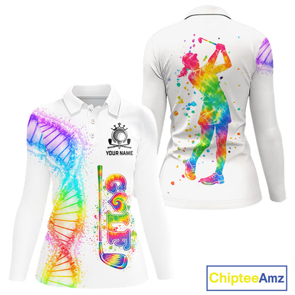 Custom Rainbow Color Golf Lover Women's Polo Shirt, It's in my DNA Shirt, Golf Gifts NBT483