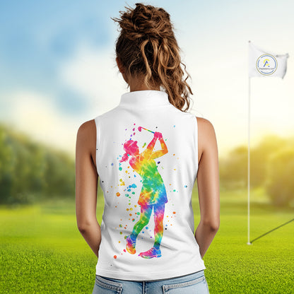 Custom Tie Dye Color Golf Lover Womens Sleeveless Polo Shirt, It's in my DNA Shirt, Golf Gifts NBT483