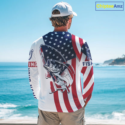 Bass Fishing American Flag Fishing Tournament Shirts, Personalized Bass Long Sleeve Fishing Jerseys NBT485