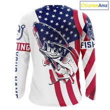 Load image into Gallery viewer, Bass Fishing American Flag Fishing Tournament Shirts, Personalized Bass Long Sleeve Fishing Jerseys NBT485
