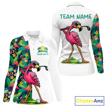 Load image into Gallery viewer, Funny Flamingo Womens Golf Polo Shirts Colorful Tropical Flamingo Custom Name, Golf Gifts  NBT487