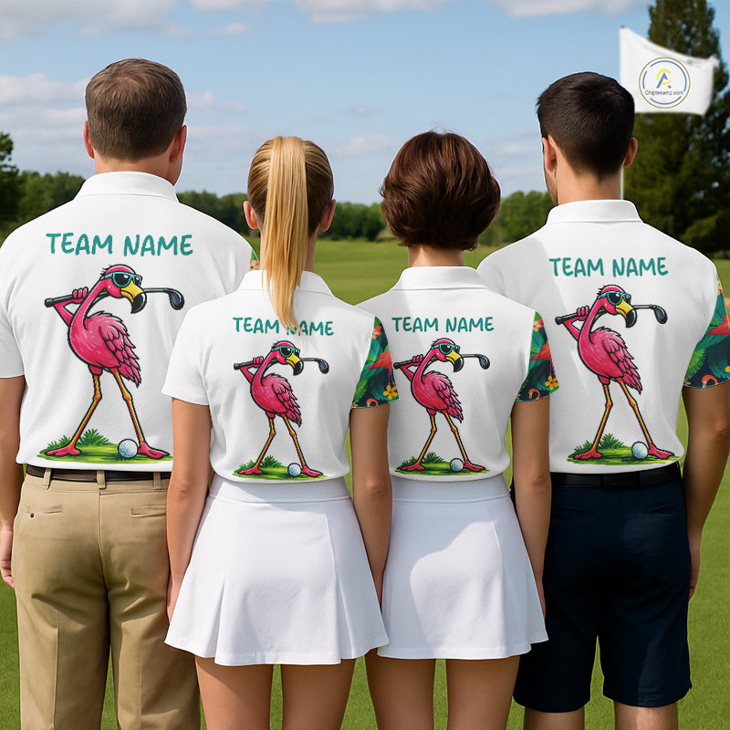 Funny Flamingo Mens Golf Polo Shirts Colorful Tropical Flamingo Custom Name, Golf Gifts  NBT487
