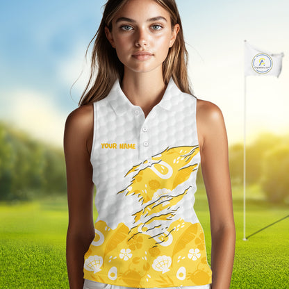 Custom Yellow Summer Pattern Womens Sleeveless Golf Polo Shirts Summer Golf Shirt For Vacation, Golf Team Shirt NBT732
