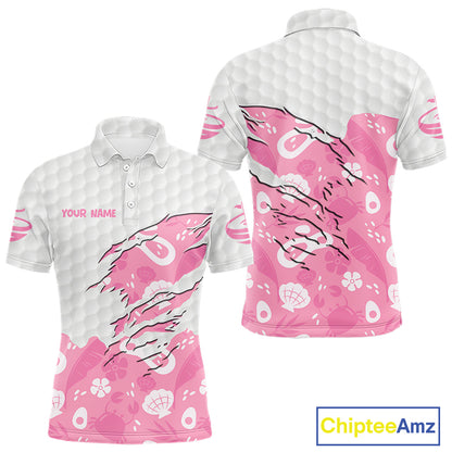 Custom Pink Summer Pattern Mens Golf Polo Shirts Summer Golf Shirt For Vacation, Golf Team Shirt NBT733