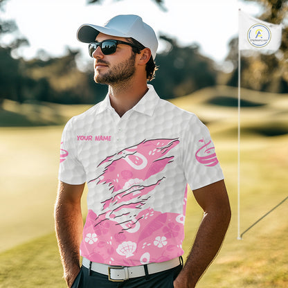 Custom Pink Summer Pattern Mens Golf Polo Shirts Summer Golf Shirt For Vacation, Golf Team Shirt NBT733