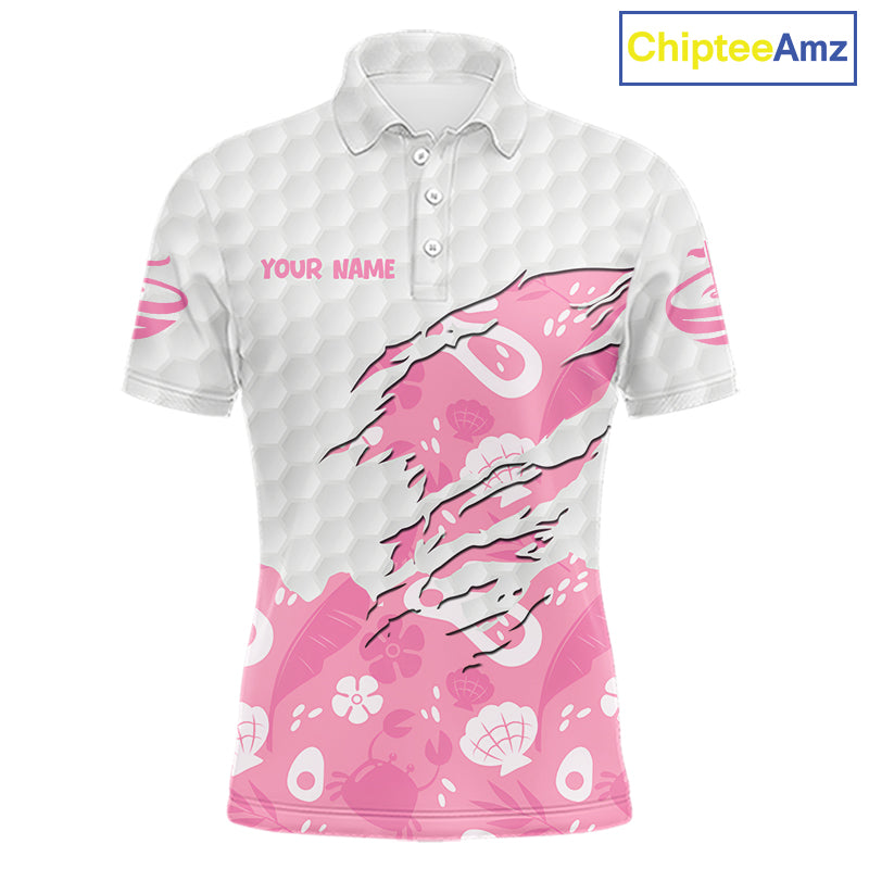 Custom Pink Summer Pattern Mens Golf Polo Shirts Summer Golf Shirt For Vacation, Golf Team Shirt NBT733