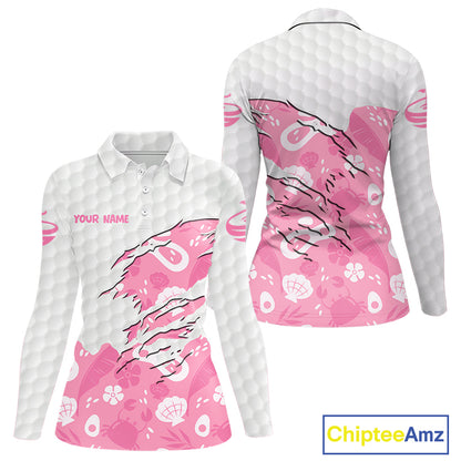 Custom Pink Summer Pattern Womens Golf Polo Shirts Summer Golf Shirt For Vacation, Golf Team Shirt NBT733