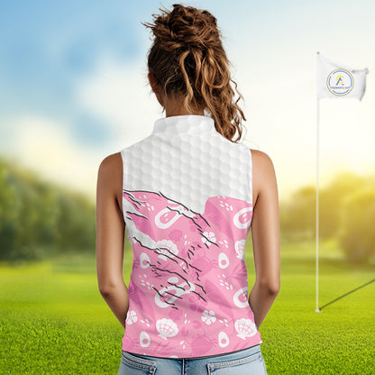 Custom Pink Summer Pattern Womens Sleeveless Golf Polo Shirts Summer Golf Shirt For Vacation, Golf Team Shirt NBT733