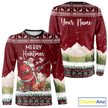 Load image into Gallery viewer, Funny Ugly Pattern Santa Deer Hunting Customized Name All Over Print Shirts, Christmas Shirt Ideas for Hunter NBT283