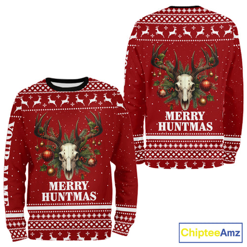 Personalized Ugly Christmas Deer Hunting Shirt Full Print Christmas Pattern, Christmas Gifts NBT284