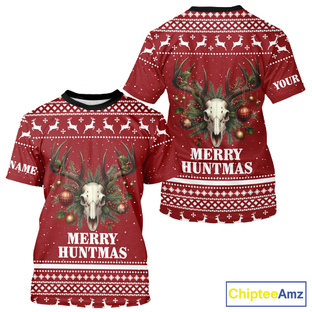 Personalized Ugly Christmas Deer Hunting Shirt Full Print Christmas Pattern, Christmas Gifts NBT284