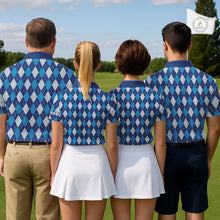 Load image into Gallery viewer, Blue Argyle Golf Polo Shirt For Men Plaid Pattern Custom Name, Golfer Gifts NBT488