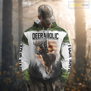 Green Camouflage Deer Hunting Shirts with American Flag – Custom Name, Gift for Hunters NBT37