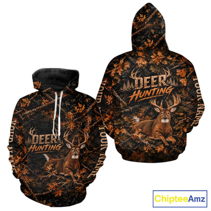 Whitetail Deer Hunting Custom Name Orange Camo Shirt, Personalized Deer Hunting Clothing NBT1065