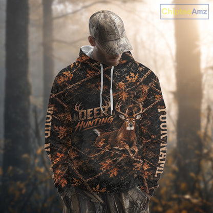 Whitetail Deer Hunting Custom Name Orange Camo Shirt, Personalized Deer Hunting Clothing NBT1065