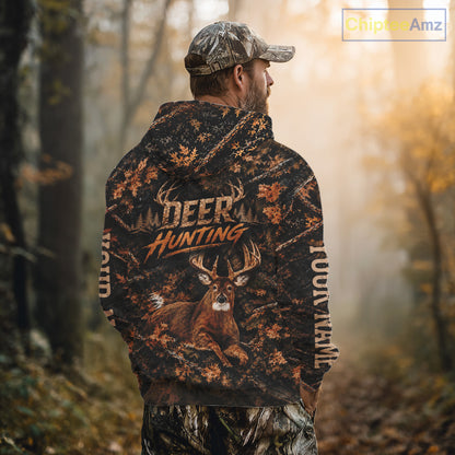 Whitetail Deer Hunting Custom Name Orange Camo Shirt, Personalized Deer Hunting Clothing NBT1065