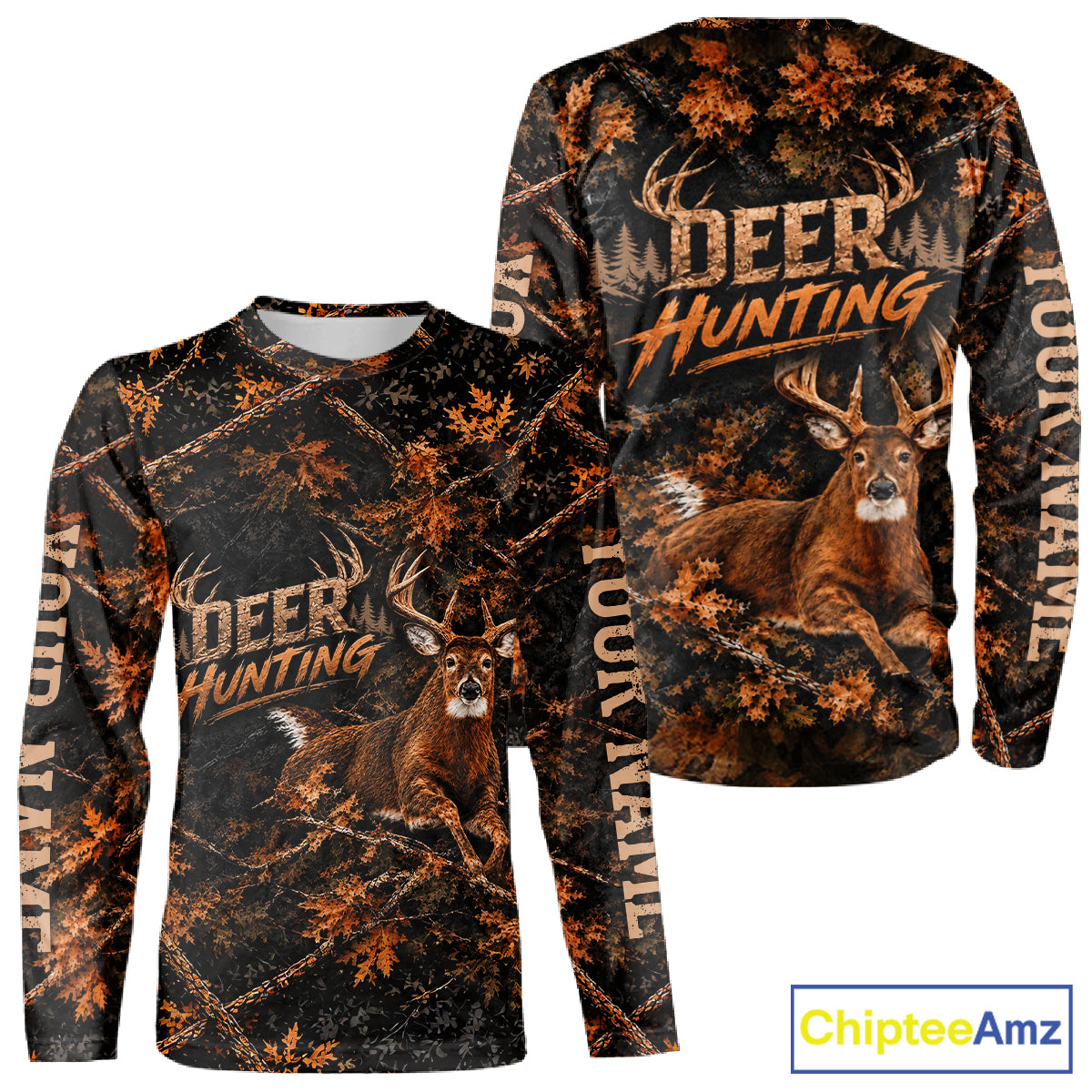 Whitetail Deer Hunting Custom Name Orange Camo Shirt, Personalized Deer Hunting Clothing NBT1065
