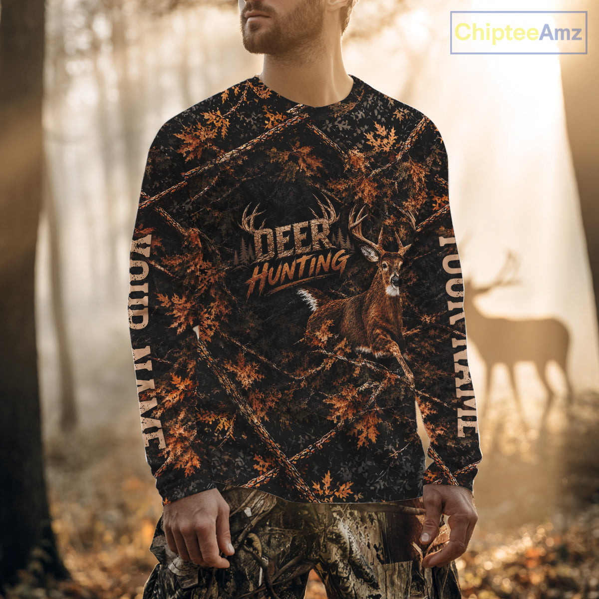 Whitetail Deer Hunting Custom Name Orange Camo Shirt, Personalized Deer Hunting Clothing NBT1065