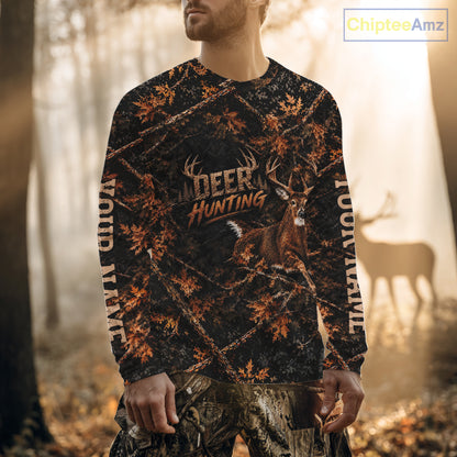 Whitetail Deer Hunting Custom Name Orange Camo Shirt, Personalized Deer Hunting Clothing NBT1065