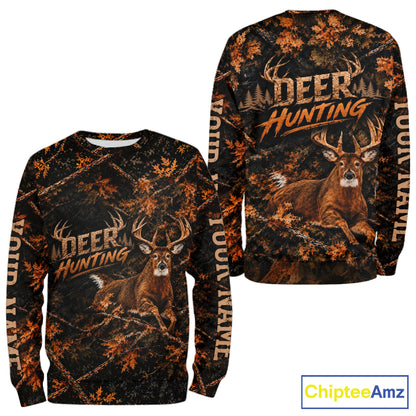 Whitetail Deer Hunting Custom Name Orange Camo Shirt, Personalized Deer Hunting Clothing NBT1065