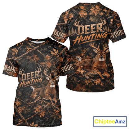 Whitetail Deer Hunting Custom Name Orange Camo Shirt, Personalized Deer Hunting Clothing NBT1065