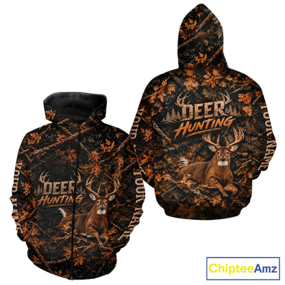 Whitetail Deer Hunting Custom Name Orange Camo Shirt, Personalized Deer Hunting Clothing NBT1065