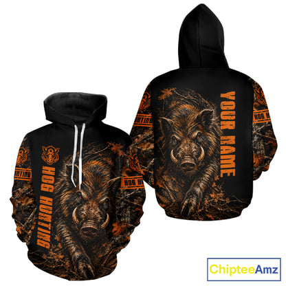 Hog Hunting Orange Camo Custom Name 3D All Over Print Shirts Personalized Hog Wild Boar Hunting Gifts NBT1068