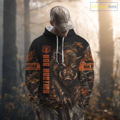 Hog Hunting Orange Camo Custom Name 3D All Over Print Shirts Personalized Hog Wild Boar Hunting Gifts NBT1068