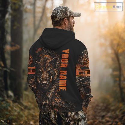 Hog Hunting Orange Camo Custom Name 3D All Over Print Shirts Personalized Hog Wild Boar Hunting Gifts NBT1068