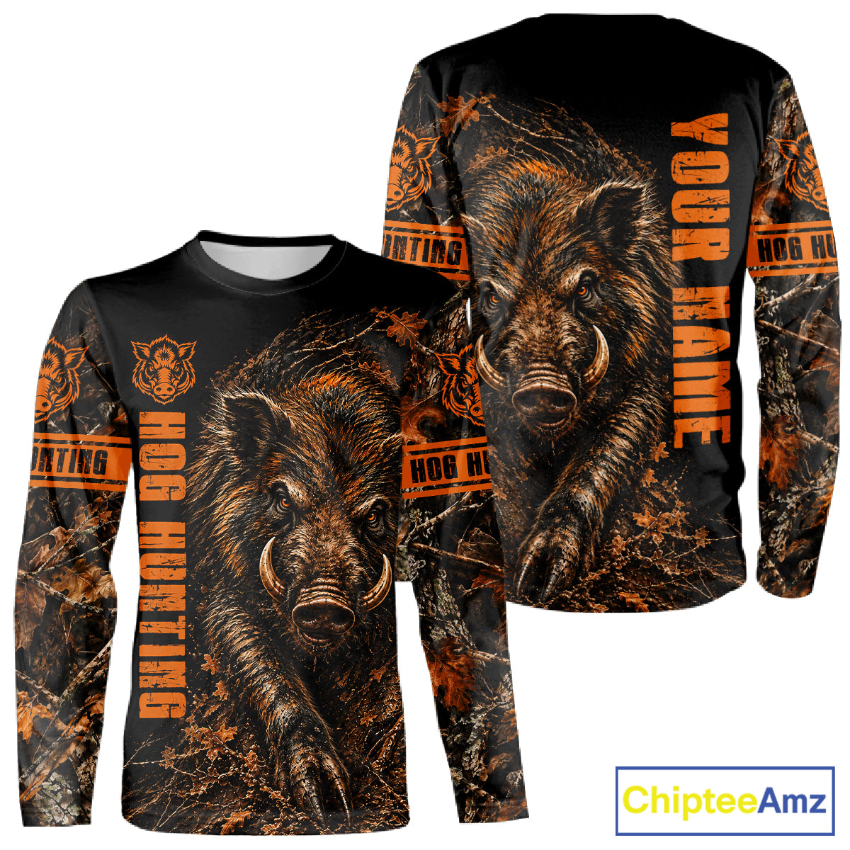 Hog Hunting Orange Camo Custom Name 3D All Over Print Shirts Personalized Hog Wild Boar Hunting Gifts NBT1068